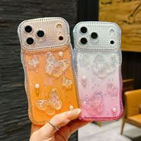 Coque de téléphone papillon à perles dégradées avec bord ondulé et motif diamant pour iPhone 17 Air 16 15 14 13 Pro Max, protection antichoc