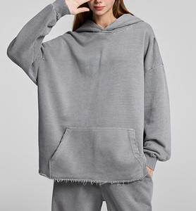 <span class=keywords><strong>Felpa</strong></span> con Cappuccio in Cotone French Terry Lavaggio Acido Personalizzabile con Logo Vintage Pesante con Bordi Sfrangiati - Product Image 4