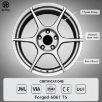 Jantes en alliage léger polies argentées à 5 branches DW 6061 T6 de 15, 16, 17, 18, 19 pouces, vente en gros directe usine, compatibles avec Mazda MX-5