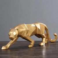 Sculpture d'animal en fibre de verre de décoration moderne pour la maison Top Grace, statue de léopard en résine dorée grandeur nature