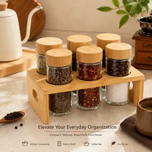 Ensemble de 4 pots à épices en verre avec support en bambou, bouteilles transparentes pour assaisonnements, pour le <span class=keywords><strong>rangement</strong></span> sur le comptoir de cuisine - Product Image 4