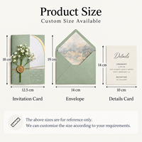 Cartes d'invitation de mariage personnalisées de luxe en acrylique, design arche vert sauge avec enveloppe, sceau de cire et fleurs séchées