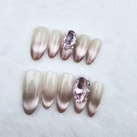 Uñas en forma de almendra estilo francés hechas a mano ABS de alta calidad reutilizables y fáciles de aplicar