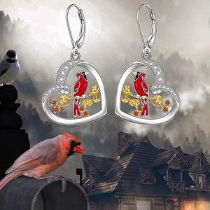 Boucles d'oreilles pendantes en forme de cœur d'hirondelle et de fleur de prunier pour femmes, bijoux ethniques tendance - Product Image 6