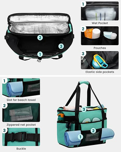 Large <b>Beach</b> Tote <b>Bag</b> <b>with</b> Insulated Cooler Compartment Spacious Mesh <b>Beach</b> <b>Bag</b> <b>With</b> Wet Dry Separate Compartments - Product Image 2