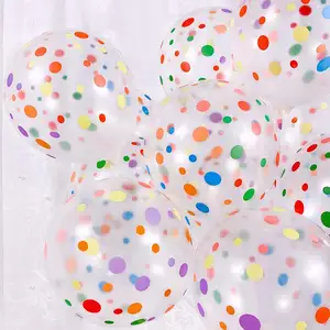 Balon Polka Dot warna-warni 12 inci balon pelangi balon bulat lateks bening dengan titik warna-warni untuk dekorasi pesta anak-anak wanita