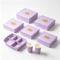 Ensemble d'emballages personnalisés portables pour plats à emporter, boîtes d'emballage imprimées avec logo doré, boîtes compartimentées de qualité alimentaire, boîtes bateau