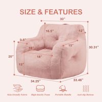 Fauteuil pouf compact pour adulte, sans structure, compressé sous vide, avec accoudoirs, en tissu pelucheux, garnissage en mousse