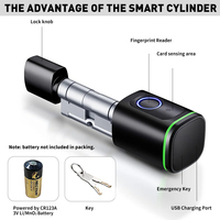 Cerradura Inteligente sin Llave con Cilindro, Compatible con la Aplicación Tuya Smartlife, Tarjeta NFC, Código PIN, Llave Mecánica, Desbloqueo por Gateway