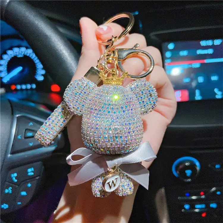 Porte-clés ours en cristal complet en métal avec nœud papillon, porte-clé De voiture,