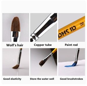 Cheveux de <span class=keywords><strong>loup</strong></span> à manche court tête ronde taille simple et double ensemble de 6 pièces de pinceaux aquarelle ensemble de peinture acrylique - Product Image 4
