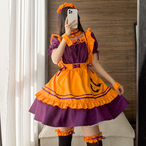 Halloween Maid Costume Women Orange Purple Embroidered Dress Anime Cosplay Role Play Fall 2023 - Product Image 3
