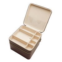 Trousse de Toilette de Voyage en Cuir PU Double Couche Grande Capacité avec Logo Personnalisé, Amovible, Organisateur de Maquillage à Fermeture Éclair avec Séparateurs