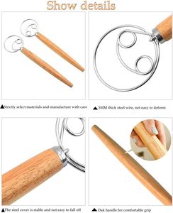 Batidor de masa danés de acero inoxidable, batidor de masa estilo holandés, mezclador manual de masa para pan, utensilios de cocina para hornear con mango de madera - Product Image 3