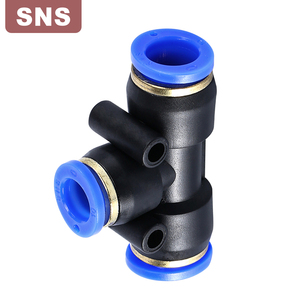 Khớp nối khí nén nhựa loại T hình chữ T ba ngã nối nhanh dòng SNS SPE, kiểu nối đẩy để kết nối ống khí nén - Product Image 1