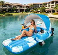 Plateforme flottante électrique gonflable en PVC avec auvent, double moteur, rechargeable, pour fêtes d'adultes, avec porte-gobelets intégrés