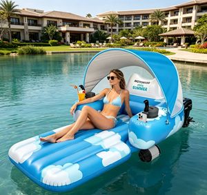 Plateforme flottante électrique gonflable en PVC avec auvent, double moteur, rechargeable, <span class=keywords><strong>pour</strong></span> fêtes d'adultes, avec porte-gobelets intégrés - Product Image 1