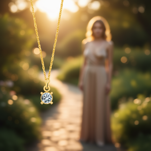 Collana con Pendente Diamante Angelina Placcata Oro Taglio Brillante Rotondo con Montatura a Griffe Gioiello di Moda da Donna Regalo - Product Image 2