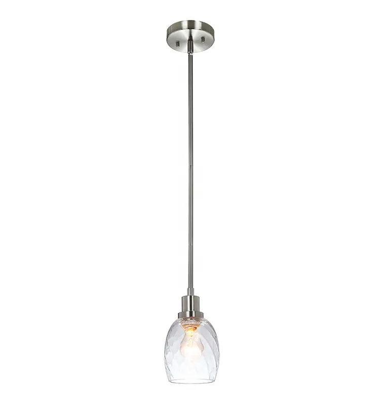 Factory Round Brushed Nickel Modern Chandelier Clear Glass Mini Pendant Light Ceiling Fixture