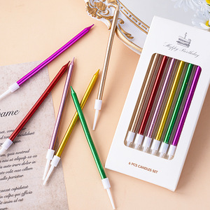 誕生日の結婚式のパーティーのための卸売6個のゴールドシルバー薄いケーキキャンドル - Product Image 4