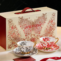 Juego de Taza de Té de Cerámica con Borde Dorado Floral Vintage, Platillo y Cuchara, en Caja de Regalo para Bodas, Hogar, Café, Té de la Tarde