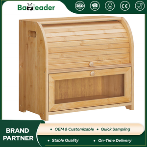 Contenitore per Pane in Bambù Stile Japandi con Finestra <span class=keywords><strong>Trasparente</strong></span>, Grande Scatola per Pane da Bancone con Vassoio Tagliere e Fori di Ventilazione - Product Image 1