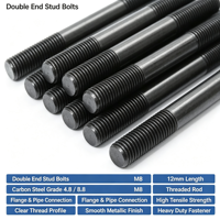 Carbon Steel Double End Stud Bolt, Grade 4.8 & 8.8, Threaded Stud for Flange & Pipe Connection