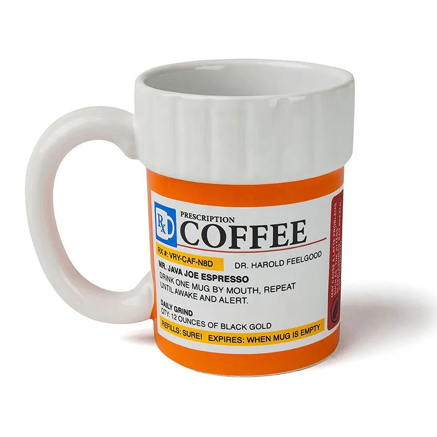 Der verschreibungspflichtige Kaffeebecher urkomischer 12-Unzen-Keramikaffeebecher in Form einer Pille-Flasche perfekt für Haus oder Büro großartiges Geschenk