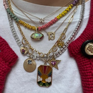 Collier personnalisé en laiton plaqué or avec pendentif étoile, breloque cœur en pierre précieuse, collier de mode en zircon coloré pour femme - Product Image 3