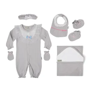 Conjunto de presente para bebês recém-nascidos, roupas de bebê para meninos e meninas, conjunto de pano estampado, respirável, manga comprida, 100% algodão, 299, cinza completo