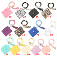 Grosir manik silikon Pu kulit gantungan kunci gelang Id tempat kartu kredit dompet gantungan kunci untuk wanita dengan gelang gelang