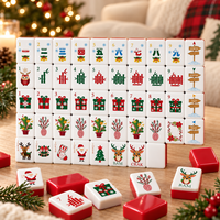 Jeu de Mahjong Américain de Noël : Tuiles en Acrylique à Dos Rouge, Design Festif pour Soirées Familiales Chaleureuses