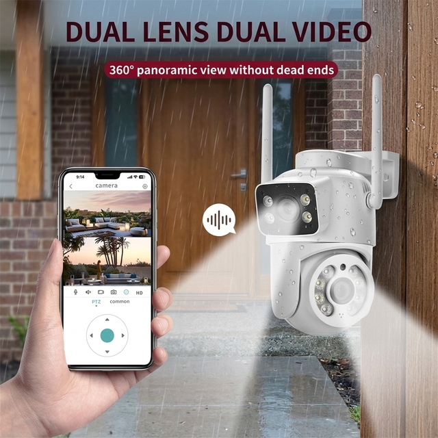 6MP Dual Lens PTZ Camera Night Vision V380 Sulink IP66 Outdoor Motion Tracking Ball Camera for Home/Shop