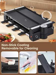 Grill à <span class=keywords><strong>raclette</strong></span> <span class=keywords><strong>2</strong></span> en 1, grill de table électrique rotatif, machine à <span class=keywords><strong>raclette</strong></span> 1400W <span class=keywords><strong>pour</strong></span> 8 <span class=keywords><strong>personnes</strong></span> avec plaques antiadhésives réversibles - Product Image 4