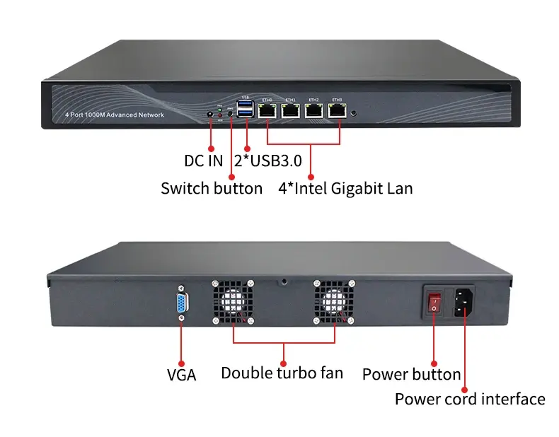 19 inch 1U Rackmount N2840/J1900/J4125 4*LAN 82583V NICs Firewall Appliance Soft Router pfSense OPNsense Network Server