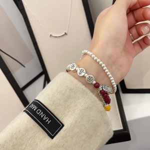 Pulsera de Cinabrio Peaceful Joyful Fortune, Plata Pura S999 con Borla, Joyería Unisex para Regalo - Product Image 5
