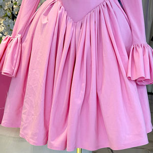 Élégante Robe Femme Coupe Trapèze à Col Rond Manches Longues Taille Haute - Robe Tissée à Motif Uni avec Lien Arrière Tendance - Product Image 4