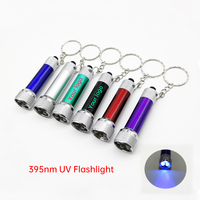 Mini lampe torche UV 395nm portable avec logos personnalisés, porte-clés LED en métal pour vérification de devises