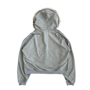 <span class=keywords><strong>Cappuccio</strong></span> di volpe con Logo personalizzato Heather grigio cerniera bianca invernale spessa Frenc Terry Unisex da <span class=keywords><strong>uomo</strong></span> alla moda <span class=keywords><strong>felpa</strong></span> con <span class=keywords><strong>cappuccio</strong></span> in pelliccia - Product Image 2