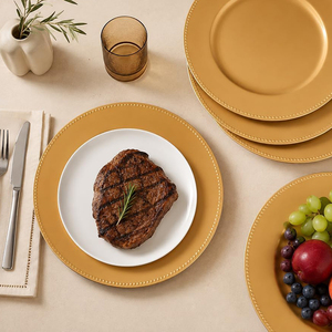 Assiettes de présentation classiques dorées en plastique, 13 pouces, pour mariages et événements, vente en gros, qualité supérieure - Product Image 5