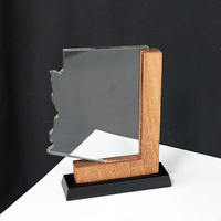Plaque de récompense personnalisable en verre cristal vierge, trophée en cristal avec carte de l'Arizona et base en bois