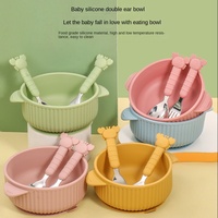 Ensemble de bols en silicone pour bébé avec fourchette et cuillère, base à ventouse puissante, résistant aux chutes, design simple pour l'alimentation des bébés