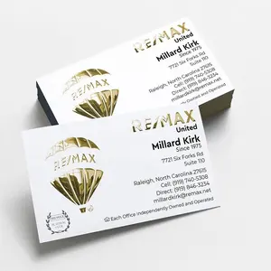 Cartão de visita/cartão postal/cartão de casamento/cartão de agradecimento branco com logotipo personalizado de alta qualidade em folha de ouro de luxo baixo Moq