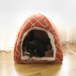 Warme Chenille-Plüsch Katzenhöhle mit Gepolstertem Kissen, Hunde- und Katzenzelthaus, Bett für Kleine Haustiere für den Innenbereich - Product Image 6