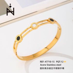 Bracciale rotondo in acciaio inossidabile nero e bianco con intaglio, gioiello alla moda - Product Image 3