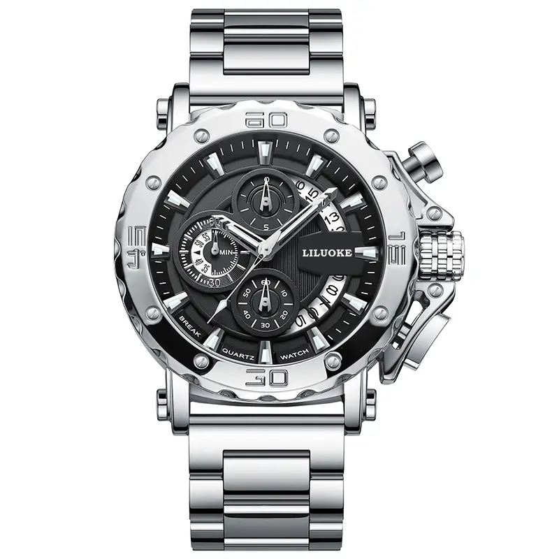 2024 두꺼운 야광 방수 남성용 시계 타이머 6 포인터 고급 판매 쿼츠 시계 발렌타인 데이 선물