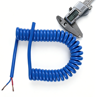 Cable Espiral de 2, 3 y 4 Núcleos, Cable Eléctrico Azul con Revestimiento PUR, Cable Espiral con Conductor de Cobre, Aislamiento, Cable de Alimentación CA
