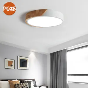 Design moderno Multicolor Flush Mount Ferro Madeira Rodada Teto Luz Quarto Estudo Sala de estar Smart Home Led Teto Lâmpada