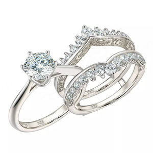 Solid 925 <b>Sterling</b> <b>Silver</b> Rhodium Plated Round Cut Cubic Zirconia Wedding <b>Ring</b> <b>Set</b> for Women Engagement Party <b>Rings</b> - Product Image 1