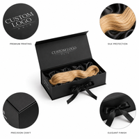 Boîte à cheveux magnétique noire de luxe avec logo personnalisé, doublure en soie, emballage rigide en carton pour perruques et extensions de cheveux